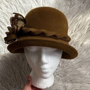 Peter Bettley Vintage Brown Felt Rabbit Fur Floral Fascinators Hat One Size